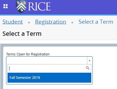 Link to the drop-down menu for the Terms Open for Registration
